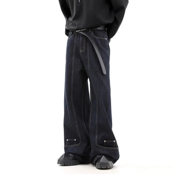 Street men and women trendy personality retro design straight leg jeans couple hip-hop loose floor length casual pants y2k